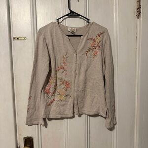 Talbots Beige Cardigan with Floral Embroidery